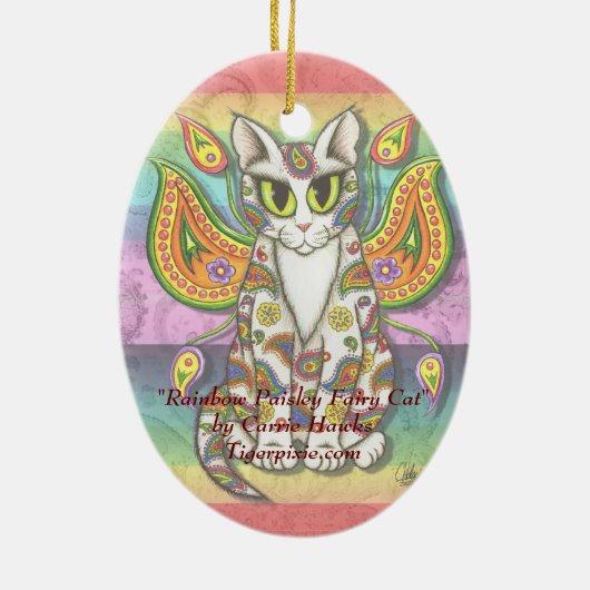 Rainbow Paisley Fairy Cat Fantasy Art Ornament (Achterkant)