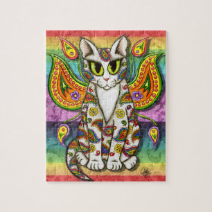 Rainbow Paisley Fairy Cat Fantasy Art Puzzle Legpuzzel