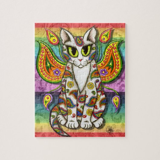Rainbow Paisley Fairy Cat Fantasy Art Puzzle Legpuzzel (Verticaal)