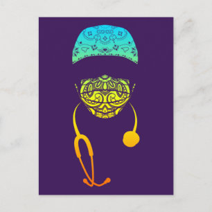 Rainbow Paisley Med Mask-briefkaart Briefkaart
