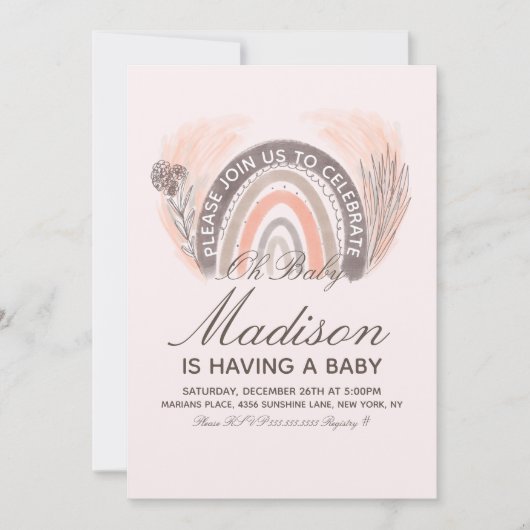 Rainbow Pampas Doodle Bohemen Baby shower Kaart (Voorkant)