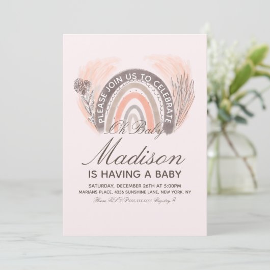 Rainbow Pampas Doodle Bohemen Baby shower Kaart (Staand voorkant)