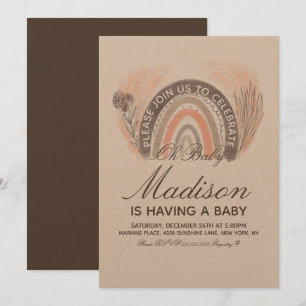 Rainbow Pampas Doodle Bohemen Baby shower Kaart