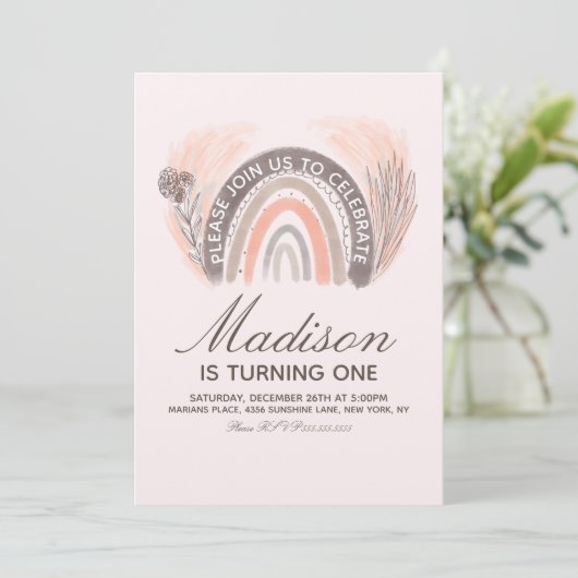 Rainbow Pampas Doodle Bohemian Birthday Rustic Kaart (Staand voorkant)