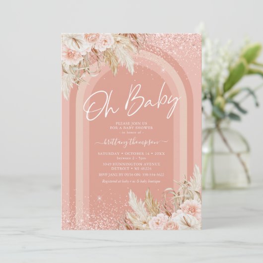 Rainbow Pampas Grass Girl Baby shower Kaart (Staand voorkant)