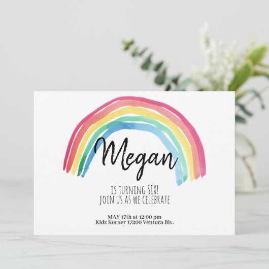 RAINBOW PARTIJ, WATERVERF RAINBOW BIRTHDAY, EENVOU KAART (Staand voorkant)