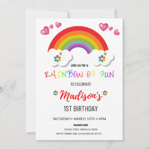 Rainbow Party Invitations for Girl Kaart