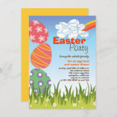 Rainbow Party of Cute Easter Bunny Rabbit Eggs Inv Kaart (Voorkant / Achterkant)