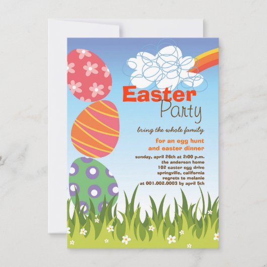 Rainbow Party of Cute Easter Bunny Rabbit Eggs Inv Kaart (Voorkant)