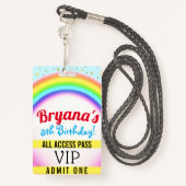 Rainbow Party Sparkle VIP Pass Birthday Party Badge (Achterkant met draagriem)