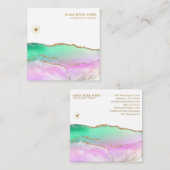 *~ Rainbow Pastel Agaat Gold Glitter Vein Sun Star Vierkante Visitekaartje (Voorkant / Achterkant)