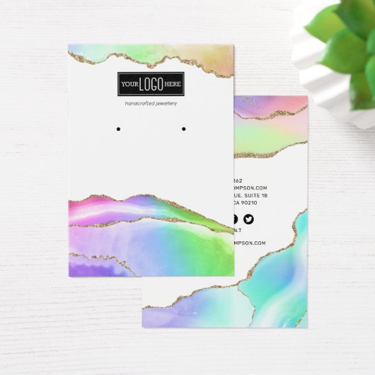 Rainbow Pastel Agate Earring Display Visitekaartje (Bureau)
