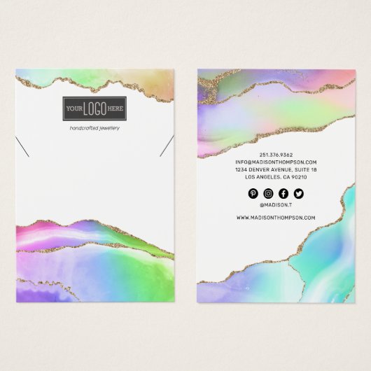 Rainbow Pastel Agate Jewelry Ketting Display Visitekaartje (Voorkant /achterkant)
