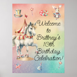 Rainbow Pastel Animals 10th Birthday Party Welkom Poster