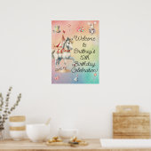Rainbow Pastel Animals 12th Birthday Party Welkom Poster (Keuken)
