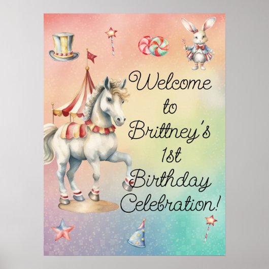 Rainbow Pastel Animals 1st Birthday Party Welkom Poster (Voorkant)