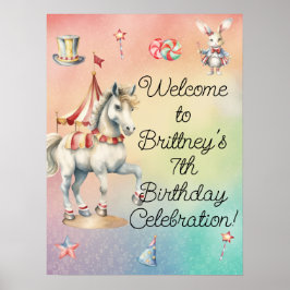 Rainbow Pastel Animals 7th Birthday Party Welkom Poster