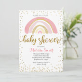 Rainbow pastel baby shower Uitnodigingskaart meisj Kaart (Staand voorkant)