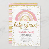 Rainbow pastel baby shower Uitnodigingskaart meisj Kaart (Voorkant / Achterkant)