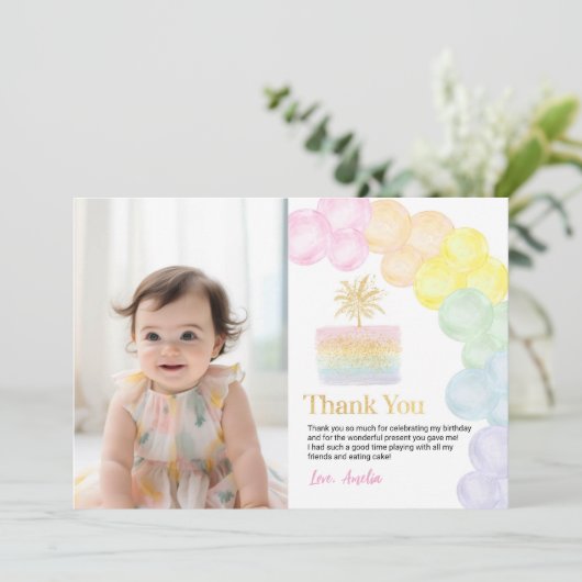 Rainbow Pastel Ballon Verjaardag Dank u kaart (Staand voorkant)