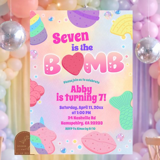 Rainbow Pastel Bath Bomb Birthday Invitation Kaart