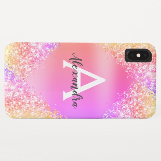 Rainbow Pastel Bling Luxe Glitter Monogram Case-Mate iPhone Case (Achterkant (horizontaal))