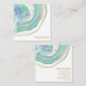 *~* Rainbow Pastel Blue Mint Gold Glitter Agate Vierkante Visitekaartje (Voorkant / Achterkant)