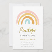 Rainbow Pastel Boho Muted Pink Girl First Birthday Kaart (Voorkant)
