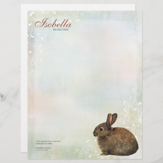 Rainbow Pastel & Brown Rabbit Personal Letterhead Briefhoofd (Voorkant / Achterkant)