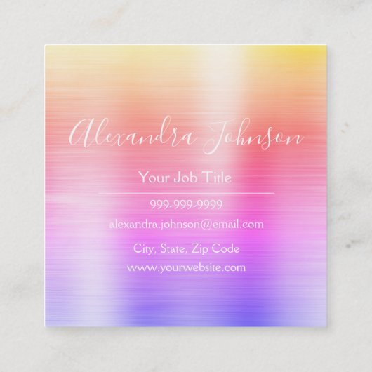 Rainbow Pastel Brushed Metal Event Planner Vierkante Visitekaartje (Achterkant)