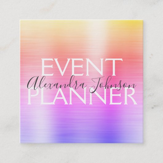 Rainbow Pastel Brushed Metal Event Planner Vierkante Visitekaartje (Voorkant)
