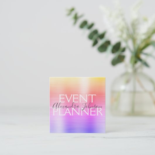Rainbow Pastel Brushed Metal Event Planner Vierkante Visitekaartje (Staand voorkant)