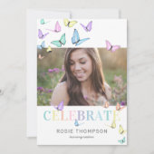Rainbow Pastel Butterflies Foto Birthday Party Kaart (Voorkant)
