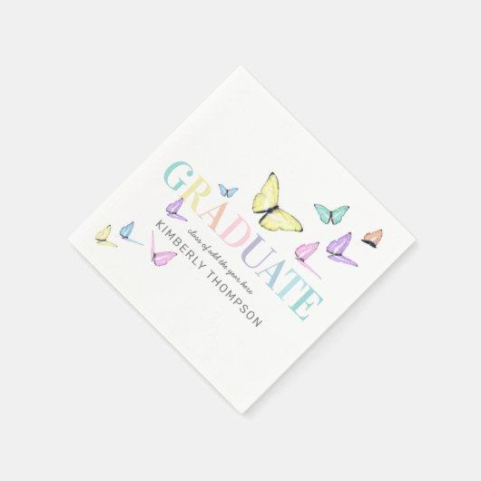 Rainbow Pastel Butterflies Graduparty Servet (Hoek)