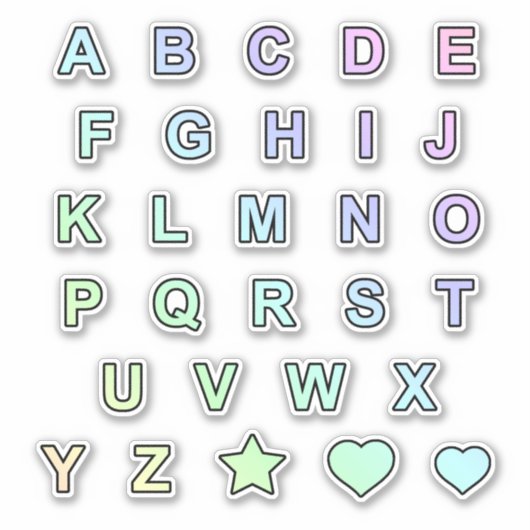 Rainbow Pastel Colors Monogram Letters Alphabet Sticker (Voorkant)