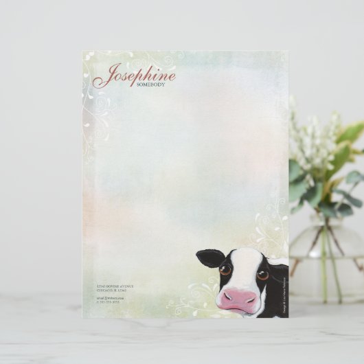 Rainbow Pastel & Cow Personal Letterhead Briefhoofd Ontwerp (Staand voorkant)