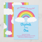 Rainbow Pastel Cute Kinder 1st Birthday Party roze Kaart (Voorkant / Achterkant)