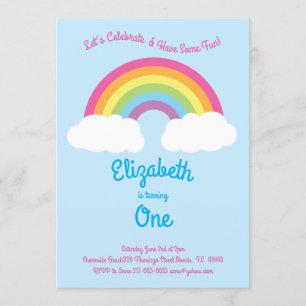 Rainbow Pastel Cute Kinder 1st Birthday Party roze Kaart