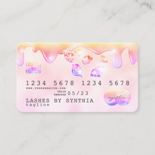 Rainbow pastel drip Credit Kaart hologram diamante Visitekaartje (Voorkant)