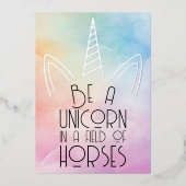 Rainbow Pastel Eenhoorn Bevestiging Folie Feestdagenkaart (Voorkant)