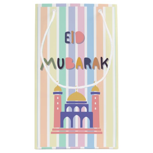 Rainbow Pastel Eid Mubarak Eid Gift Bag Klein Cadeauzakje (Achterkant)