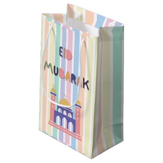 Rainbow Pastel Eid Mubarak Eid Gift Bag Klein Cadeauzakje (Achterkant Gekanteld)