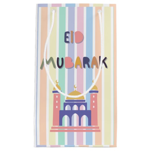 Rainbow Pastel Eid Mubarak Eid Gift Bag Klein Cadeauzakje (Voorkant)