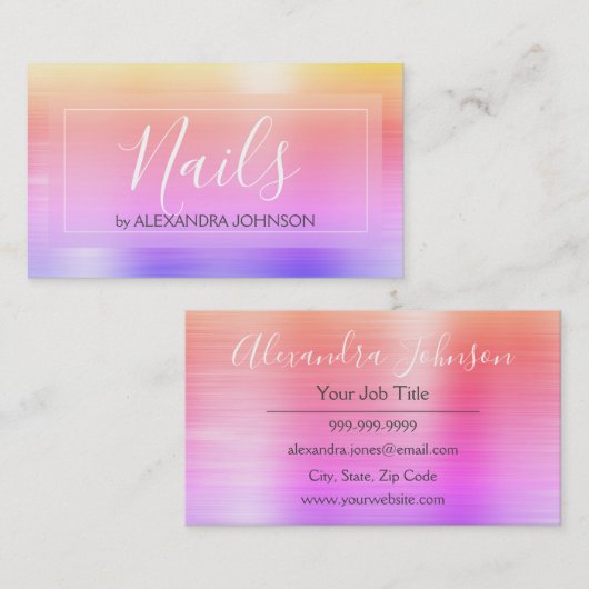 Rainbow Pastel Finger Nails Salon Visitekaartje (Voorkant / Achterkant)