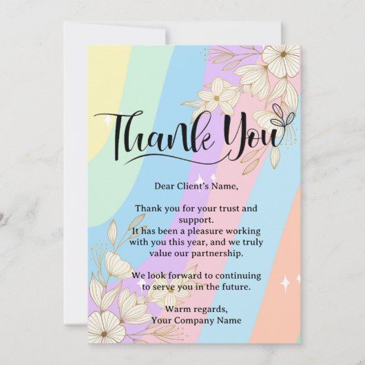Rainbow Pastel Floral Small Business Appreciation Bedankkaart (Voorkant)