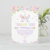 Rainbow Pastel Floral Unicorn Birthday Dank je Kaart (Staand voorkant)