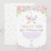 Rainbow Pastel Floral Unicorn Birthday Dank je Kaart (Voorkant / Achterkant)
