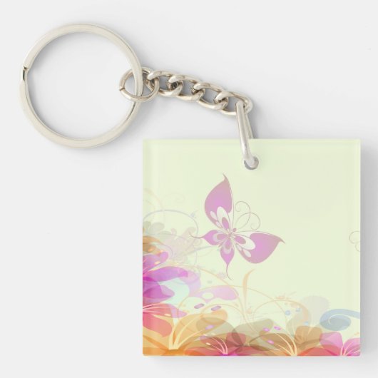Rainbow Pastel Florals Sleutelhanger (Voorkant)