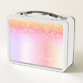 Rainbow Pastel Girly Glitter Metal Monogram Naam (Achterkant)