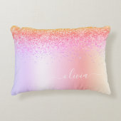 Rainbow Pastel Girly Glitter Metal Monogram Naam Accent Kussen (Voorkant)